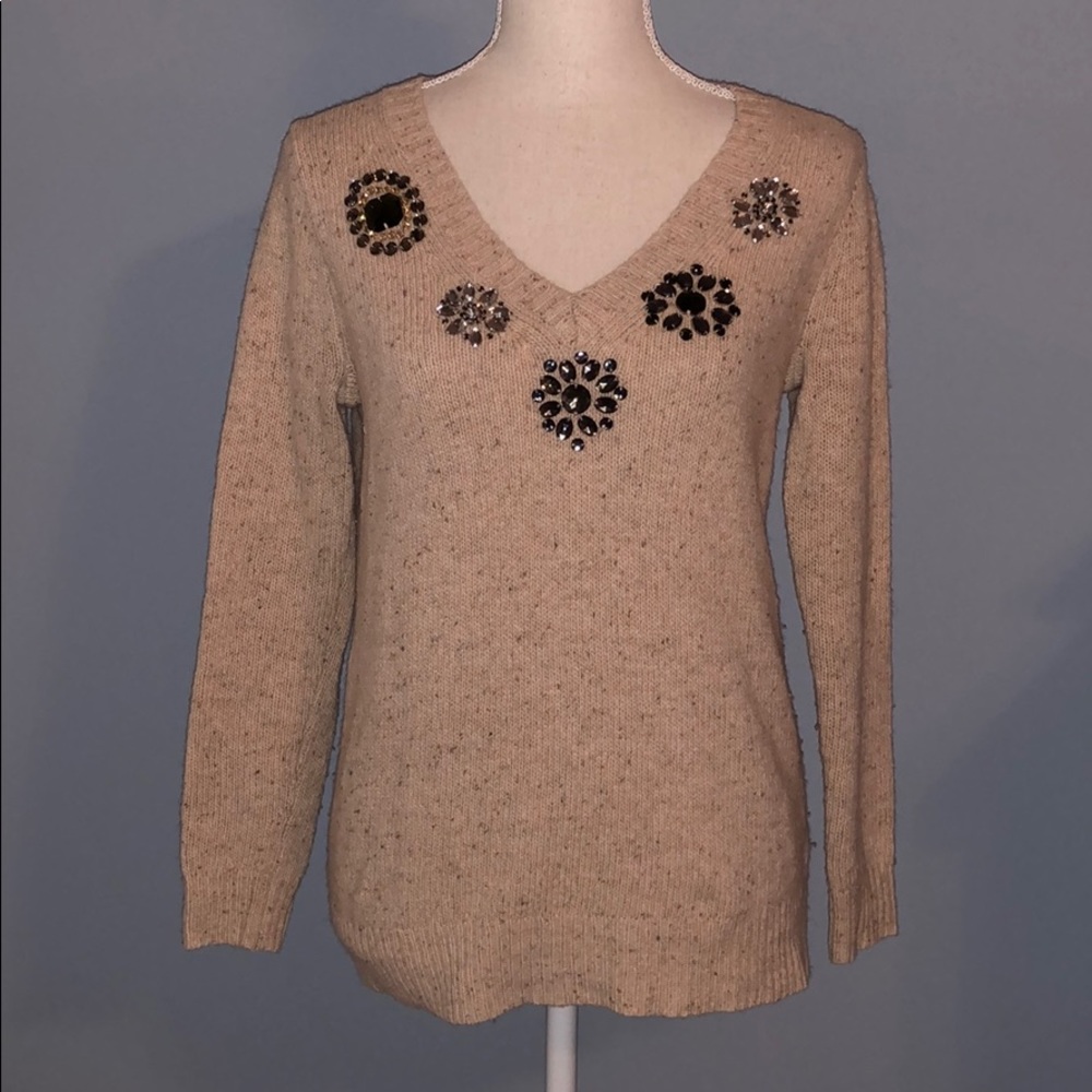 J. Crew v neck jewel lambswool sweater
